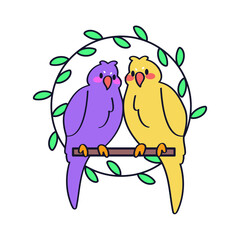 Pair of cute birds on a branch Vector illustration