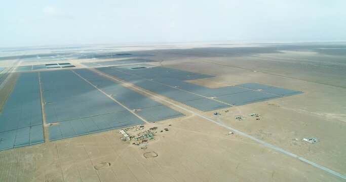 Aerial photography of solar photovoltaic in desert