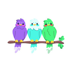 Isolated group of cute birds on a branch Vector illustration