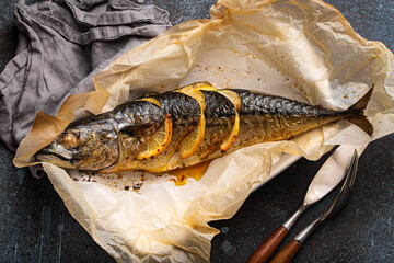 Roasted or baked mackerel fish