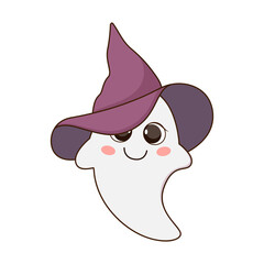 Cute halloween ghost on white background. Vector illustration.