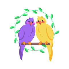 Pair of cute birds on a branch Vector illustration