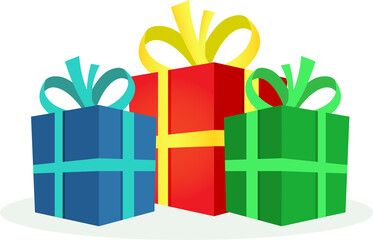 New Year's gifts on a white background. Illustration of New Year's gifts. Christmas surprises vector. Gift Box with a multi-colored ribbon.