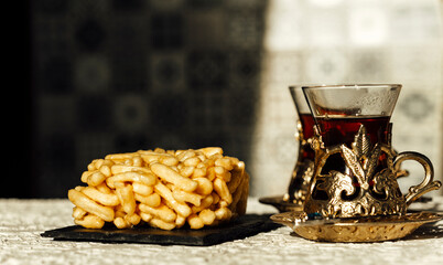 turkish tea with sweets, the concept of Turkish food