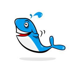 Whale cartoon with crazy smile isolated on white background