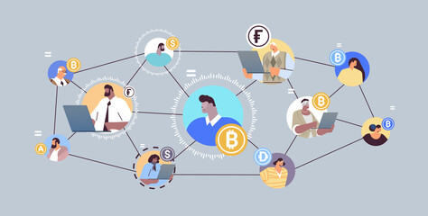 Naklejka premium DeFi decentralized finance system cryptocurrency and blockchain technology concept horizontal