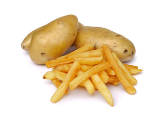 Fried potato or french fries on white background