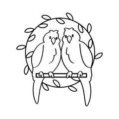 Pair of cute birds on a branch Vector illustration