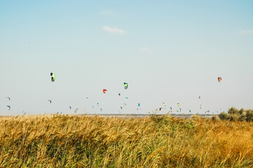 kite surfers ride the sea