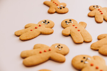 Scary halloween cookies, selective focus decoration on the black background. Halloween style