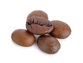 Roasted coffee beans isolated on white background