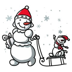 A cheerful family of snowmen