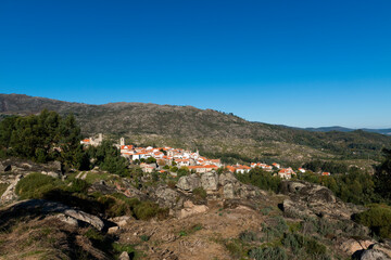 Fototapeta na wymiar View of the historical village of Castelo Novo, at the Serra da Gardunha, in Portugal