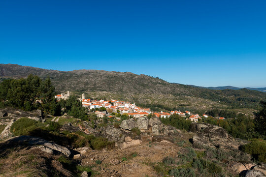 View of the historical village of Castelo Novo, at the Serra da Gardunha, in Portugal