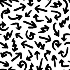 Black bold ink linear arrows isolated on white background. Cute monochrome seamless pattern. Vector simple flat graphic hand drawn illustration. Texture.