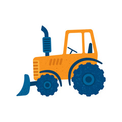 Tractor icon. Cartoon drawing. Colored silhouette. Side view. Vector simple flat graphic illustration. The isolated object on a white background. Isolate.