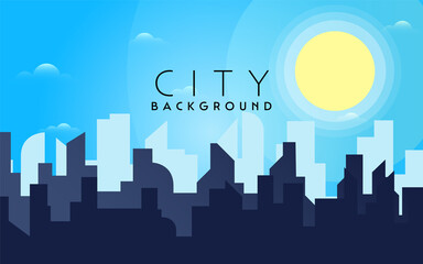 Morning, day city skyline landscape, town buildings in different time and urban cityscape town sky. Daytime cityscape. Architecture silhouette downtown vector background. Flat design for flyers, cards