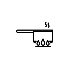 Vector pot on stove line icon. Editable stroke. Minimal kitchen illustration. Saucepan pictogram with flames and fire.