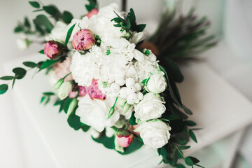Wonderful luxury wedding bouquet of different flowers