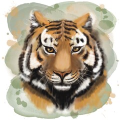 chinese tiger on a green background with brown blots.