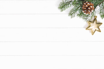 Christmas tree branches golden star ornament