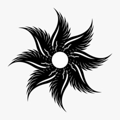 Circular pattern in the form of a mandala for Henna, Mehndi, tattoos, decorations. Abstract style decorative decoration. black and white winged sun illustration