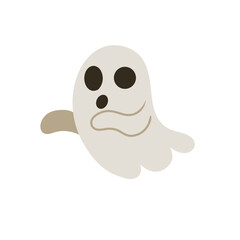 Frightening cute ghost isolated on white background. Vector illustration for design of postcards sites clothing menu for holiday. Design element