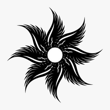 Circular pattern in the form of a mandala for Henna, Mehndi, tattoos, decorations. Abstract style decorative decoration. black and white winged sun illustration