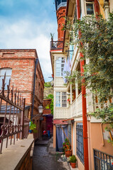 Obraz premium Cozy streets of historical center of old Tbilisi, Georgia