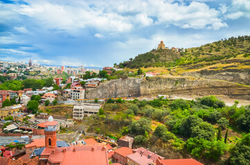 Aerial view of historical center of old Tbilisi, Georgia