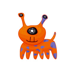Funny alien dog isolated on white background. Vector illustratio of cartoon monster character concept.