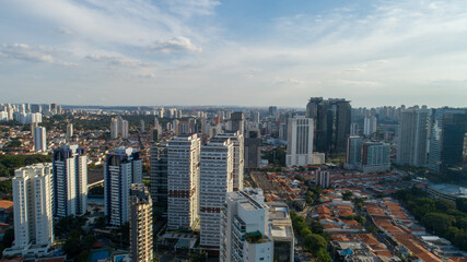 Fototapeta na wymiar Aerial drone view of the Brooklin neighborhood in São Paulo, Brazil. Beautiful new buildings for housing and offices