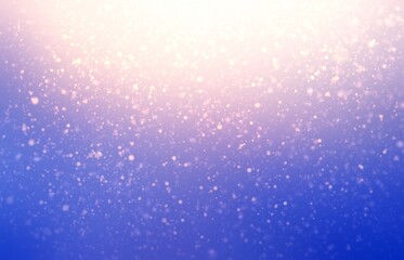 Soft snowflakes flying on blue sky backdrop with pink glow effect. Blur abstract texture.