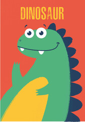 illustration baby dinosaur cute simple funny orange child poster
