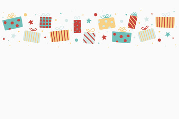 Christmas background with hand drawn present boxes. Vector