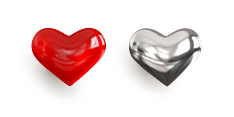 Red heart isolated, vector.Iron shining heart.Valentine's Day . illustration.