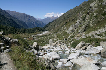View of the mountain valley of Adyl-Su, Elbrus region, Russia.