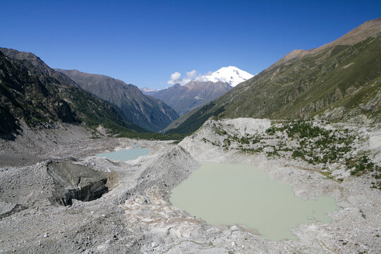 Lake Bashkara in the mountain valley of Adyl-Su, Elbrus region, Russia.