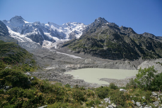 Lake Bashkara in the mountain valley of Adyl-Su, Elbrus region, Russia.