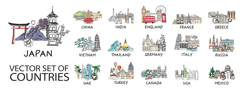 Vector set of images of the countries of the world