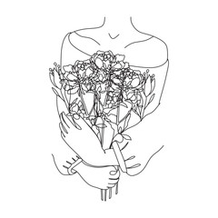 Woman face with butterfly. Line art female hands with butterflies. Abstract face with butterfly by one line vector drawing. Portrait minimalistic style. Botanical print. Nature symbol of cosmetics.