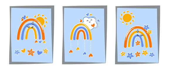 baby pattern wallpaper rainbow clouds sun flowers for children vector illustration