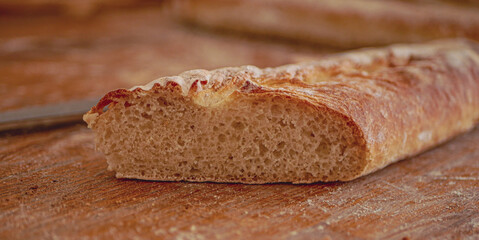 Homemade craft sourdough bread, Crusty Artisan Bread. Freshly baked bread baguettes at home