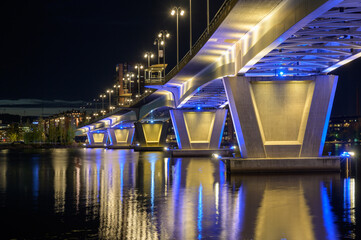 Fototapeta na wymiar Kuokkala bridge at night. Jyväskylä city, Finland.