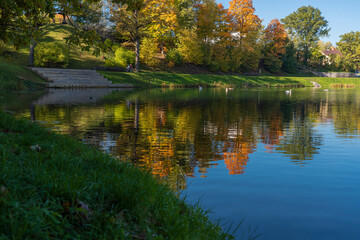 Fototapeta na wymiar Latvia, Smiltene, Old park surrounded by autumn colors