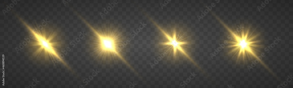 Poster flare with golden rays of light and magic sparkles. bright star. abstract golden rays will raise. tr