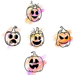 Set pumpkin on white background. The main symbol of the Happy Halloween holiday.  pumpkin with smile for your design for the holiday Halloween. 