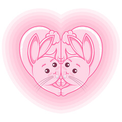 Illustration of heart shaped rabbits