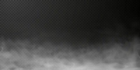 White smoke puff isolated on transparent black background. PNG. Steam explosion special effect. Effective texture of steam, fog, smoke png. Vector illustration © Sergey