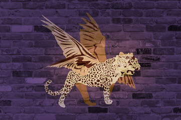 Leopard with four heads and four wings, prophecy of Daniel 7 - obrazy, fototapety, plakaty